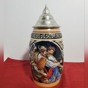 Gorgeous & Rare Vintage Original Lidded Beer Stein approx 9" Tall